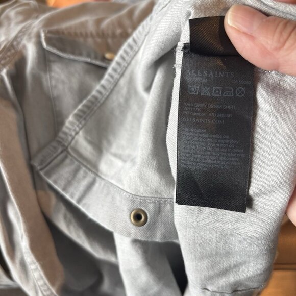 Allsaints Womens Long Sleeve Gray Shirt Sz 10 US Snap Button Edgy Grunge Capsule - Picture 8 of 16